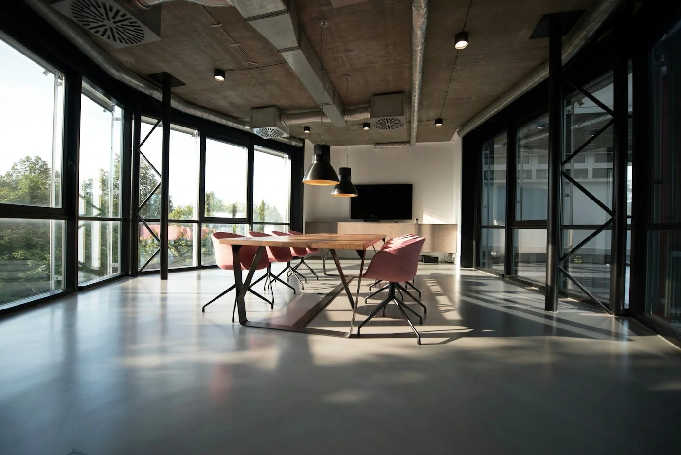 Sunlit modern workplace